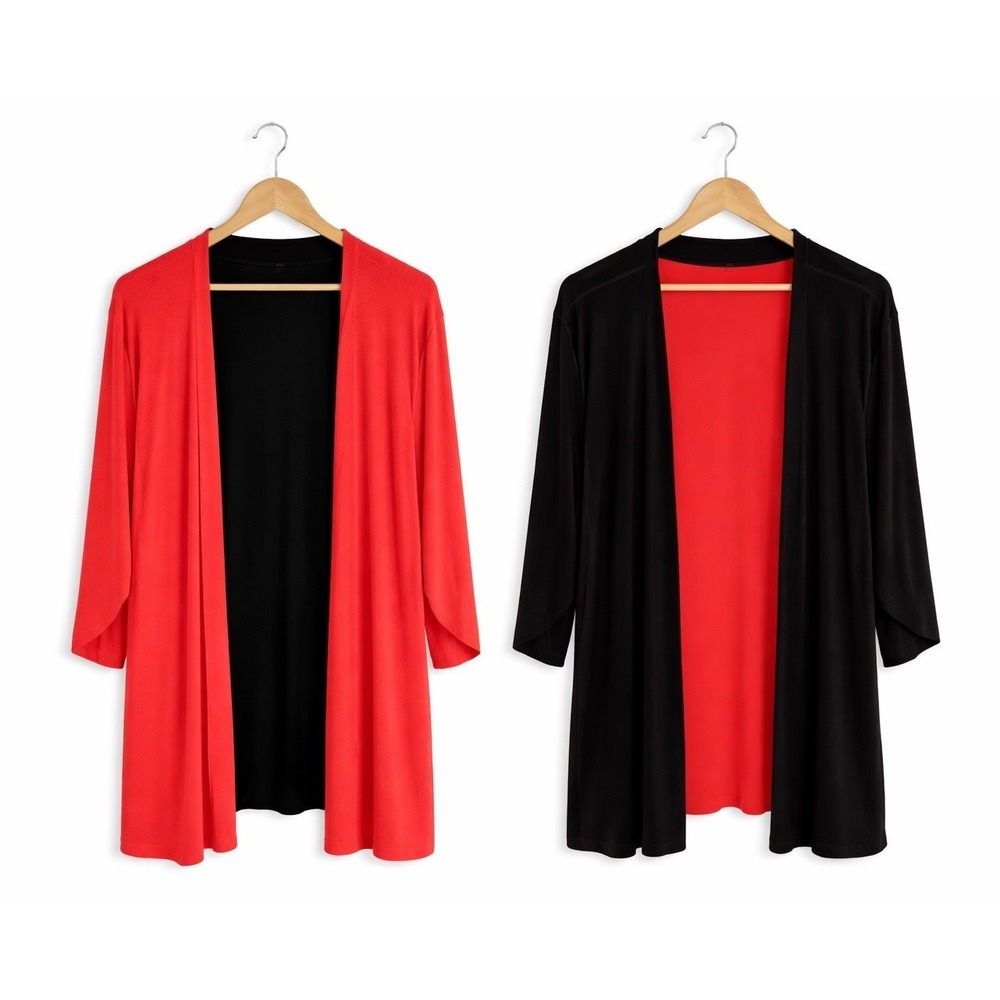 Susan Graver Liquid Knit Size 3XP Reversible Black Red Open Cárdigan Jacket